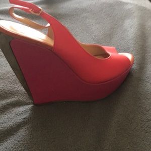 Pink, Coral, Gold Peep toe sandals